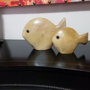 Maitland Smith Stone (2) Fish Figurines Handmade MidCentury Vintage Sculptures.